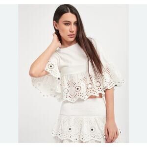BLUGIRL BLUMARINE blouse size 8 38 A-line Ruffle white cropped 100% cotton